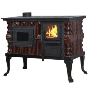 Sobă teracotă de gătit 90 cm, Maro cu plită și cuptor, 7 kW