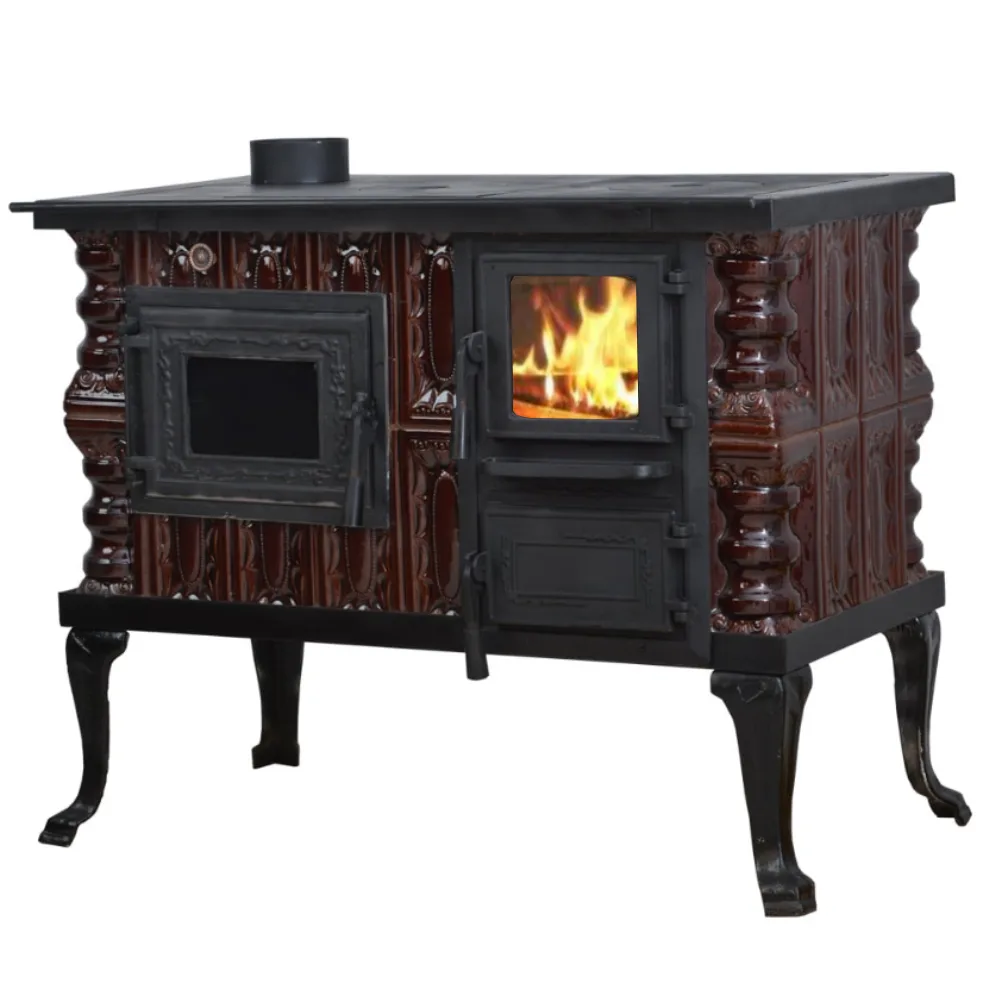 Sobă teracotă de gătit 90 cm, Maro cu plită și cuptor, 7 kW