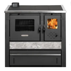 Sobă cu plită Panonia Gri, de gătit și încălzit, cu plăci ceramice, pe lemne, evacuare stânga/dreapta,10kW
