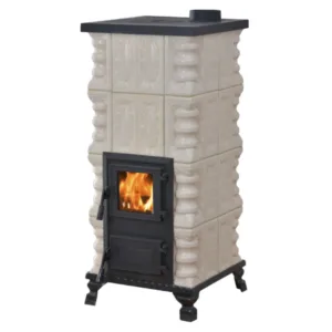 Sobă teracotă Morano Alb/Rustic Cu plită, Teracotă pe lemne cu 4 rănduri de încălzit, 8kW